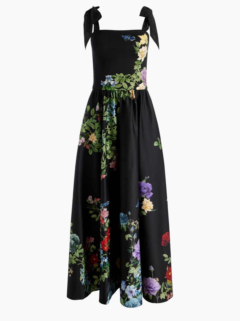 Alice & Olivia Oriana Drop-Waist Black Floral Tie-Shoulder Dress - Picture 3 of 6